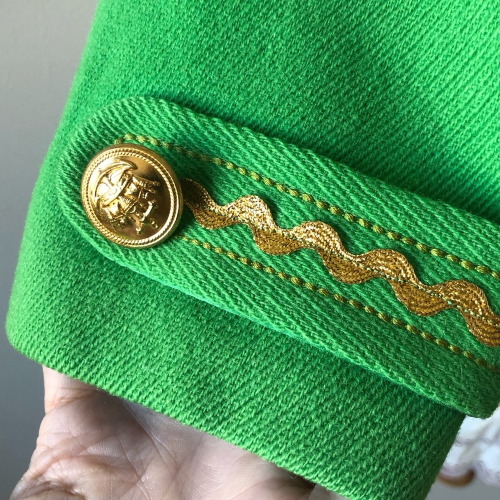 Rare William Good Green Wool Gold Buttons whimsical one of a kind artisan coat S - Picture 6 of 16
